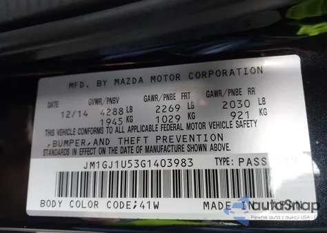 2016 Mazda Mazda6 I Sport z USA, uszkodzony, nr VIN JM1GJ1U53G1403983